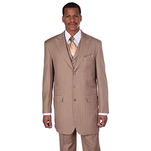 Tan 3 Piece Pinstripe Fashion Suit