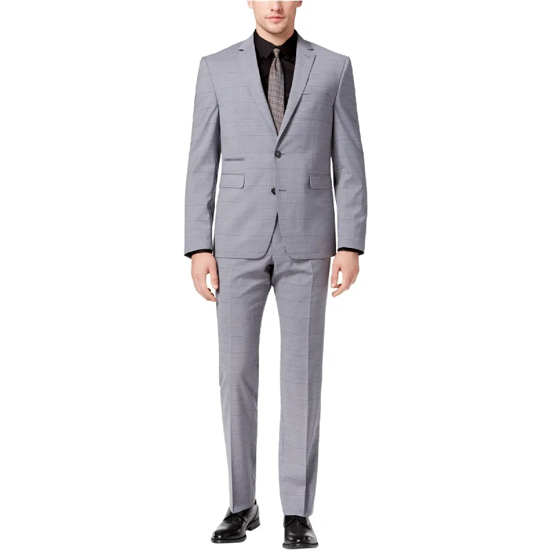 Vince Camuto Mens Slim-Fit Windowpane Two Button Formal Suit, Grey, 38 Short / 31W x UnfinishedL