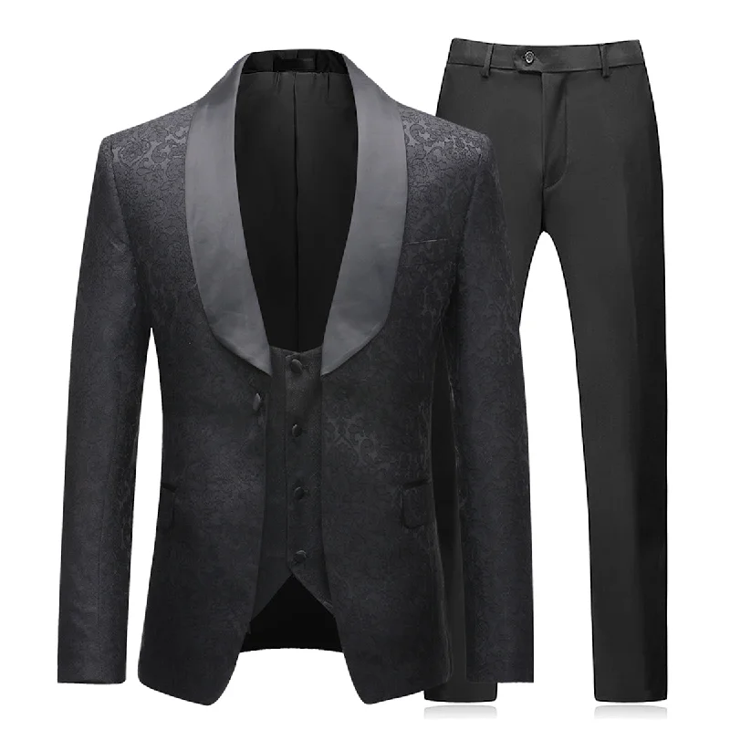 Comfortable Shoes 3-Piece Slim Fit Black Dress Paisley Suit