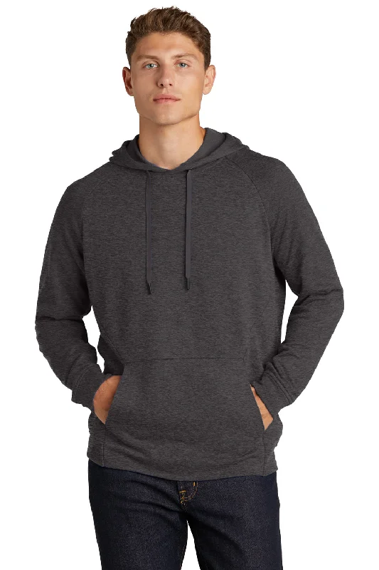 Sport-Tek Mens French Terry Hooded Sweatshirt Hoodie w/ Pouch Pocket - Heather Black