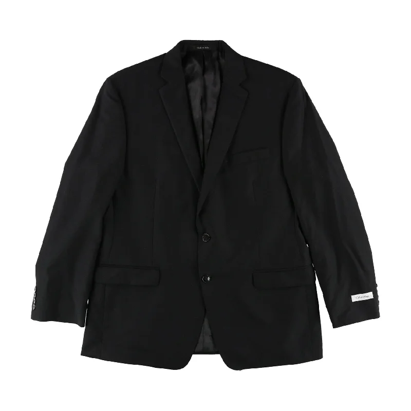 Calvin Klein Mens Solid Two Button Blazer Jacket, Black, 44 Regular