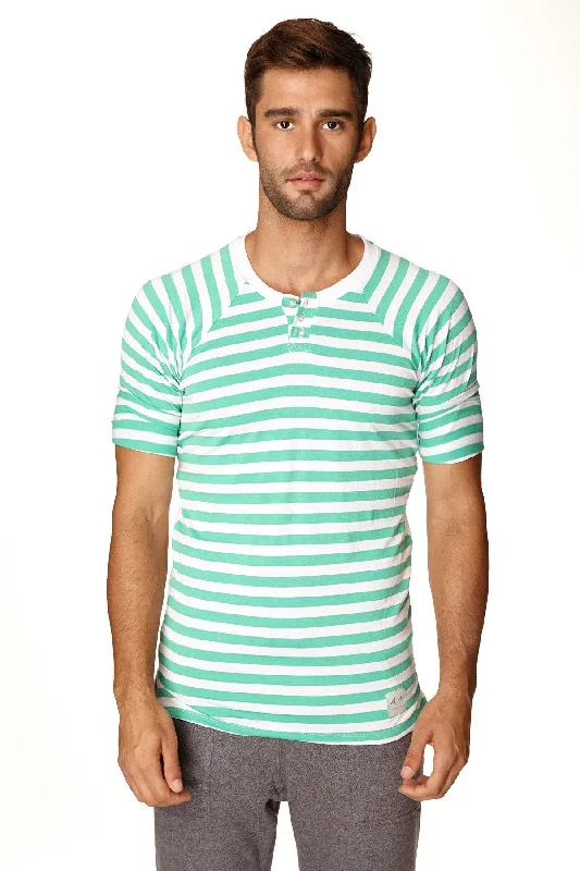 Soft Fabrics Nautical Raglan Resort Henley Tee (Green & White Stripe)