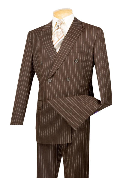Smart Casual Symphony Collection: Brown 2 Piece Pinstripe Double Breasted Regular Fit Suit Smart Casual Symphony Collection: Brown 2 Piece Pinstripe Double Breasted Regular Fit Suit