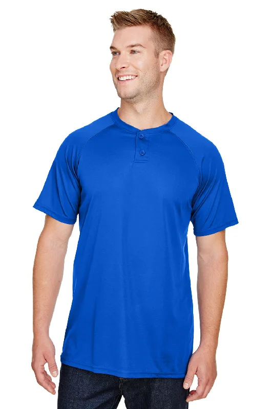 Laid-Back Style Augusta Sportswear Mens Attain 2 Moisture Wicking Button Short Sleeve Baseball Jersey - Royal Blue