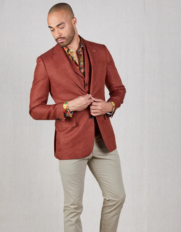 Easy Fashion Hawker Blood Orange Herringbone Linen Blazer