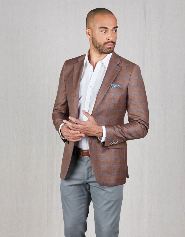 Tailored Comfort Hawker Brick Orange & Blue Check Blazer