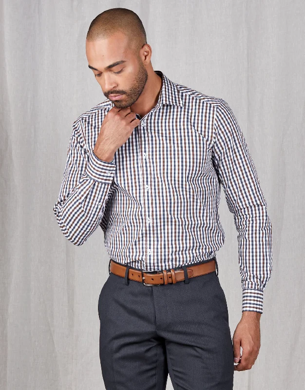 Minimalist Style London Brown Navy & White Check Shirt