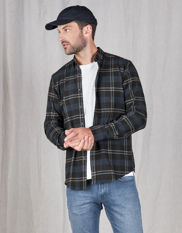 Luxury Comfort Ohope Blue & Black Check Flannel Shirt