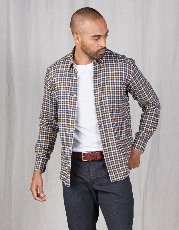 Smart Casual Wear Ohope Blue & Camel Check Flannel Shirt