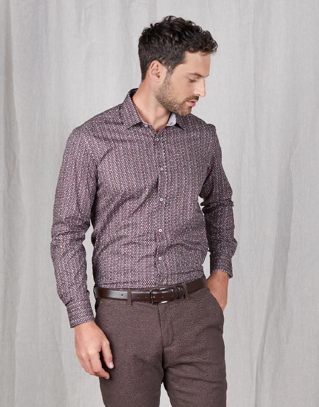 Modern Casuals Barbican Maroon Candy Print Shirt