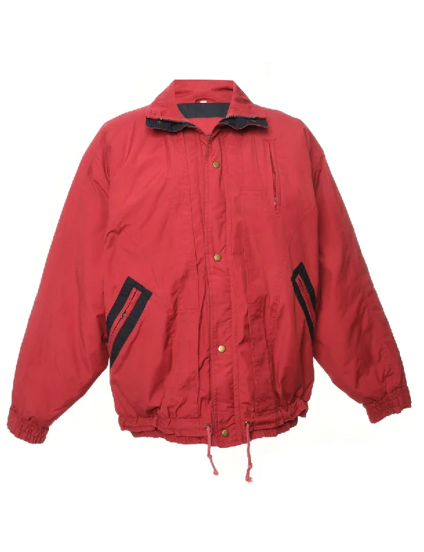 Minimalist Style Red Zip Front Ski Jacket - M