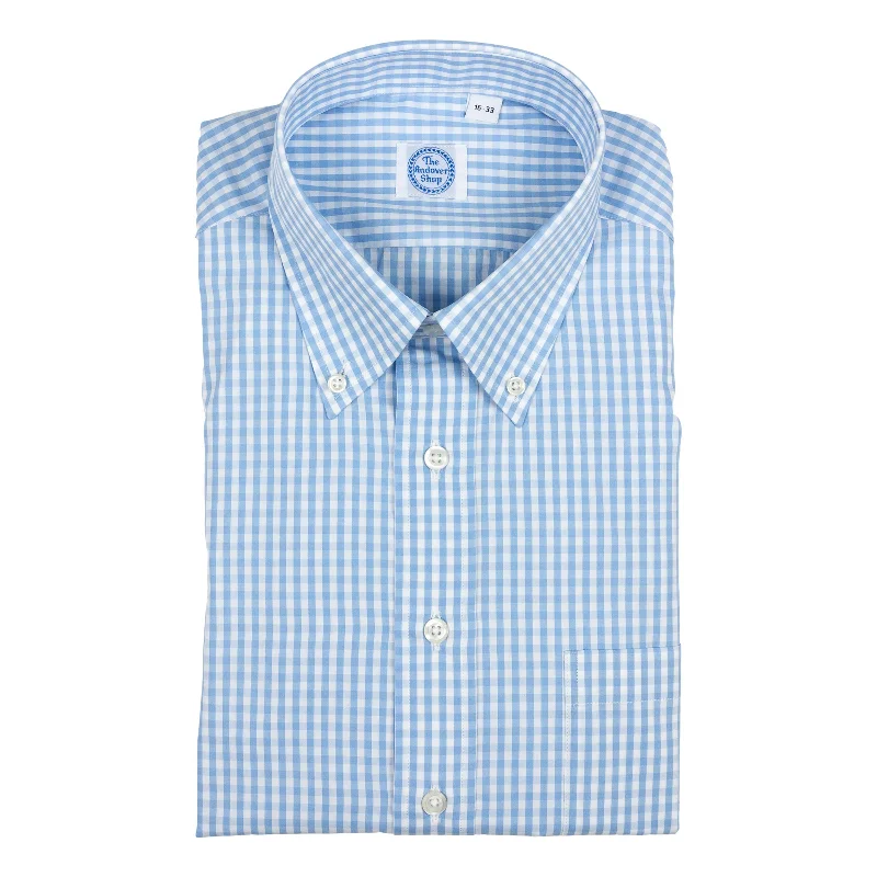 Sporty Look Blue Gingham Button Down Dress Shirt