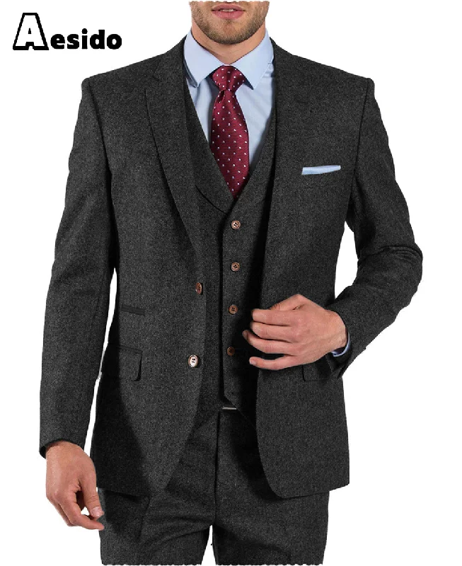 Urban Apparel 3 Pieces Business Peack Lapel Tweed Men Suit (Blazer+Vest+Pants)