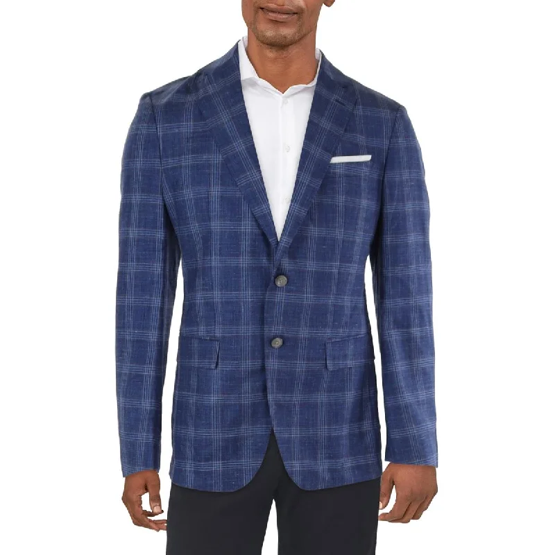 Stylish Comfort Mens Plaid Wool Two-Button Blazer