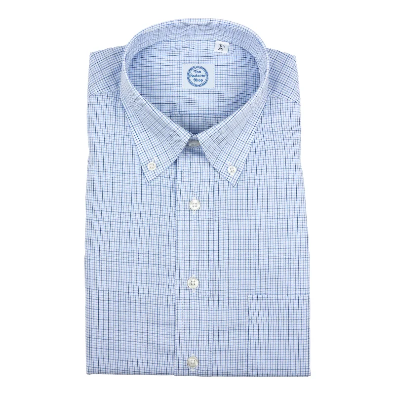 Casual Chic Blue Fine Check Button Down Dress Shirt