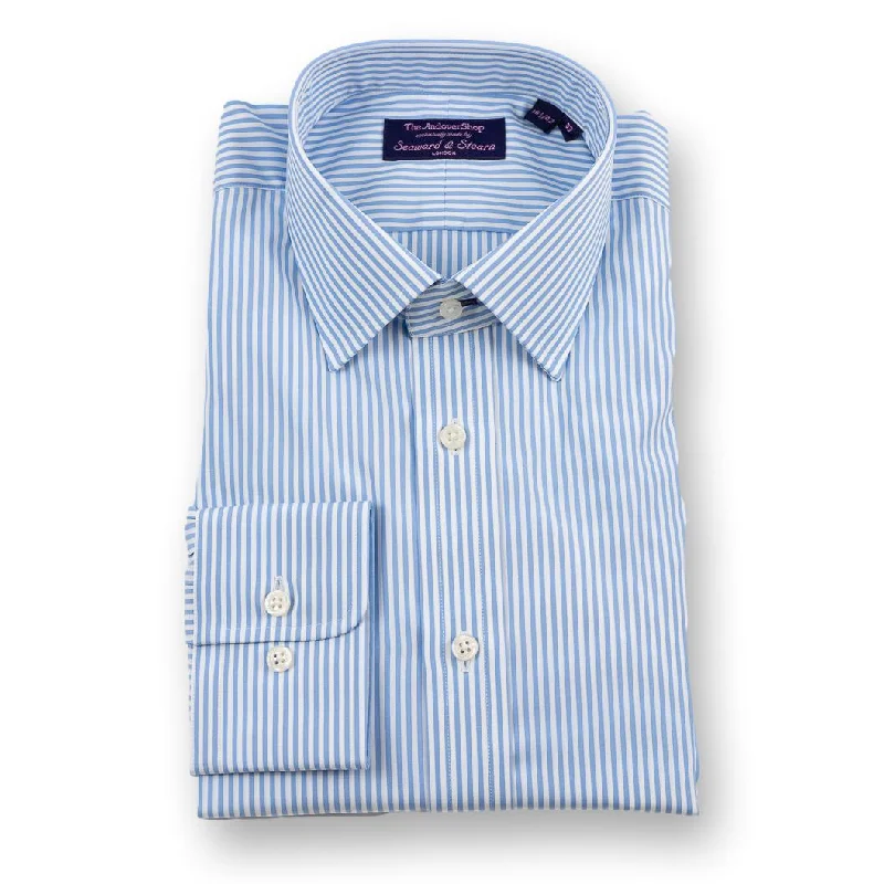 Comfortable Style Blue Bengal Stripe Spread Collar Dress Shirt