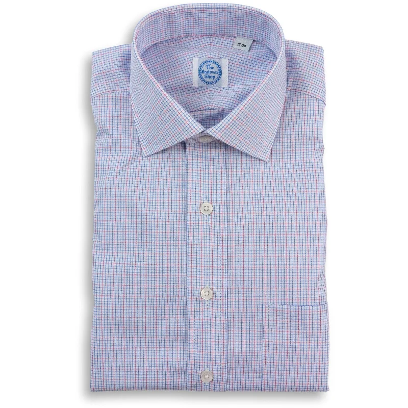 Stylish Looks Red and Blue Graph Check Spread Collar Dress Shirt