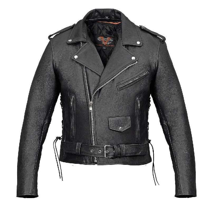 Versatile Style VL515S Men's Basic Classic Motorcycle Jacket with Lace Sides & Zip out Liner