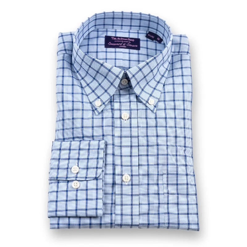 Everyday Outfits Blue Graph Check Button Down Dress Shirt