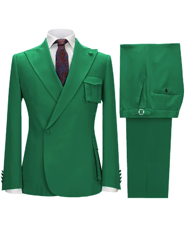 Basic Fashion 2 Pieces Single Button Peak Lapel Men Suit (Blazer+Pants）