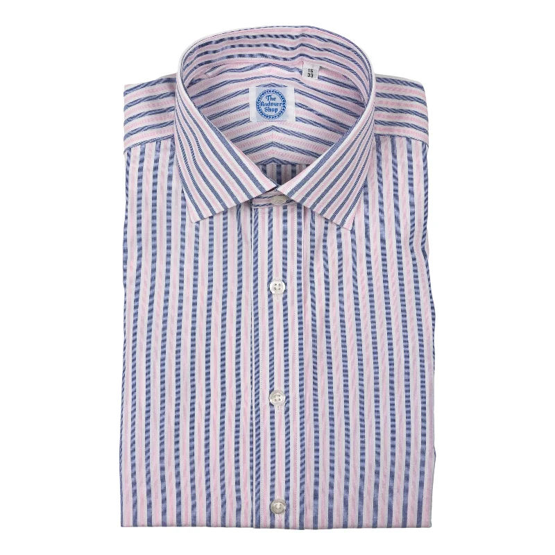 Cool Comfort Pink and Blue Stripe Spread Collar Dress Shirt