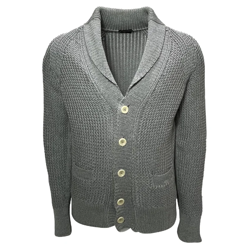 Sports Pants Tom Ford Knitted Button-Down Cardigan in Grey Cotton