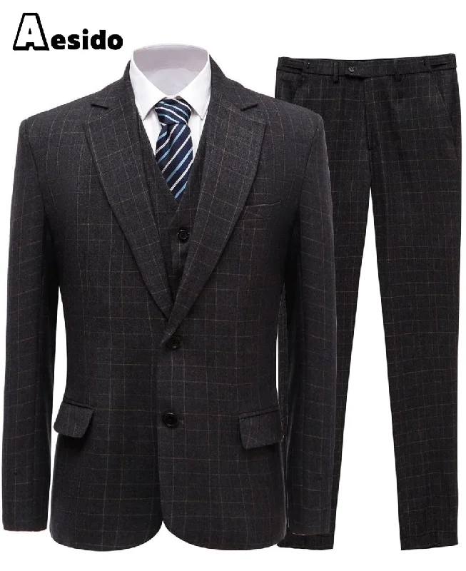Sports Pants Formal Plaid 3 Pieces Mens Suit Tuxedos (Blazer+vest+Pants)