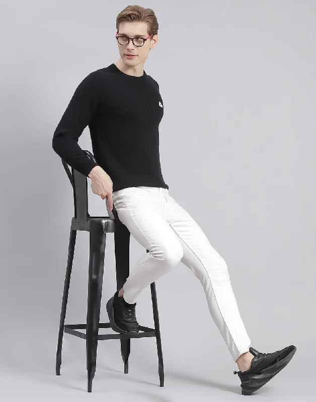 Weekend Outfits Men Black Solid Round Neck Full Sleeve Pullover