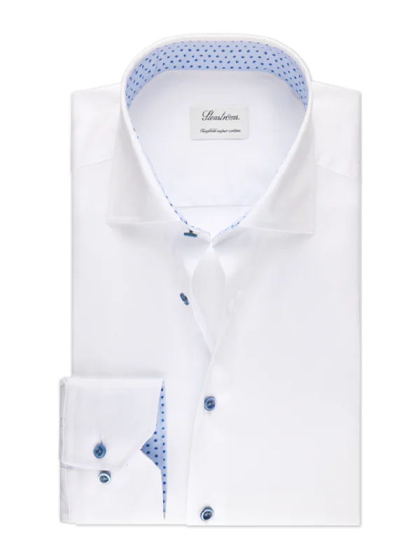 Casual Essentials Fitted Body White Contrast Twill Shirt 684751 0540 000