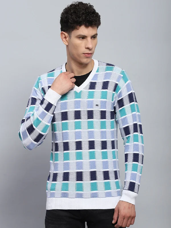 Trendy Comfort Men Multicolor Check V Neck Full Sleeve Pullover