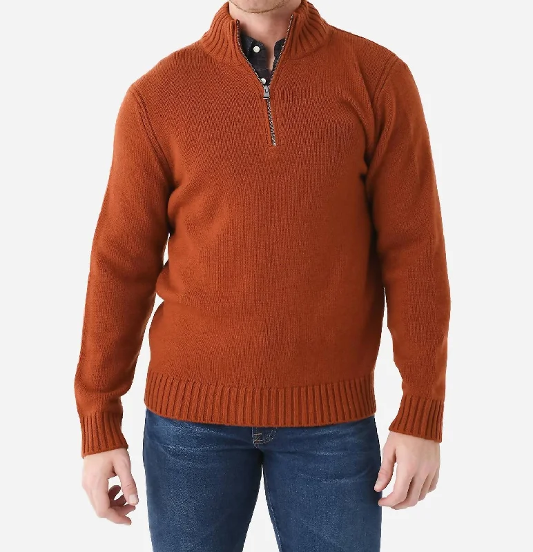 Casual Jackets Wool-Cashmere Relaxed Quarter-Zip Sweater In Rust Amber