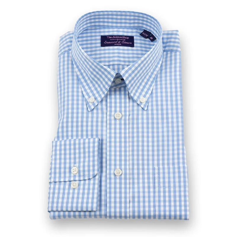 Relaxed Fit Blue Gingham Button Down Dress Shirt