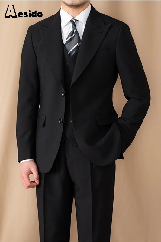 Comfortable Shirts Men's Suit 3 Piece Black Business Casual Peak Lapel Jacket (Blazer+Vest+Pants) Comfortable Shirts Men's Suit 3 Piece Black Business Casual Peak Lapel Jacket (Blazer+Vest+Pants)
