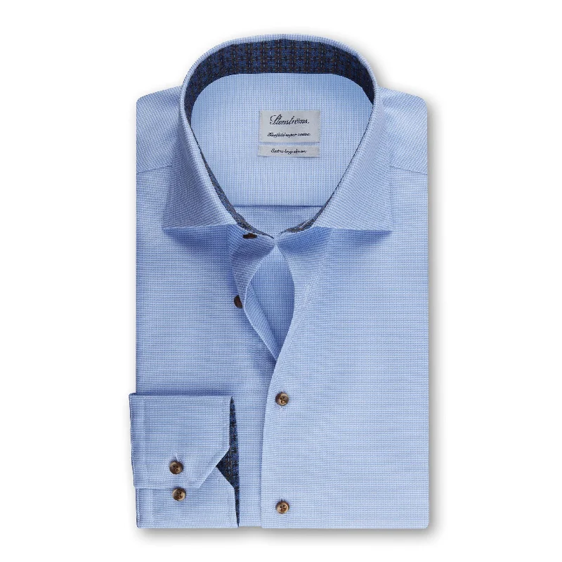 Fashion Comfort Fitted Body Long Sleeve blue textured Shirt  w Trim 684751 1982 110
