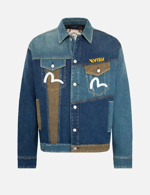 Street Gear Deconstruction Fabric Blocking Denim Jacket