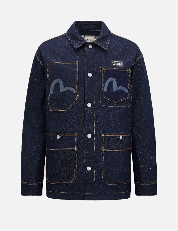 Stylish Looks Fabric Blocking Reversible Denim Chore Jacket