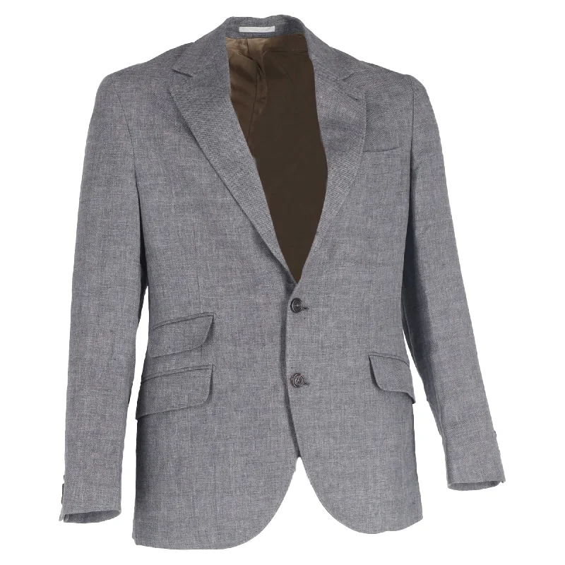 Cozy Fit Brunello Cucinelli Single-Breasted Blazer with Pockets in Grey Wool