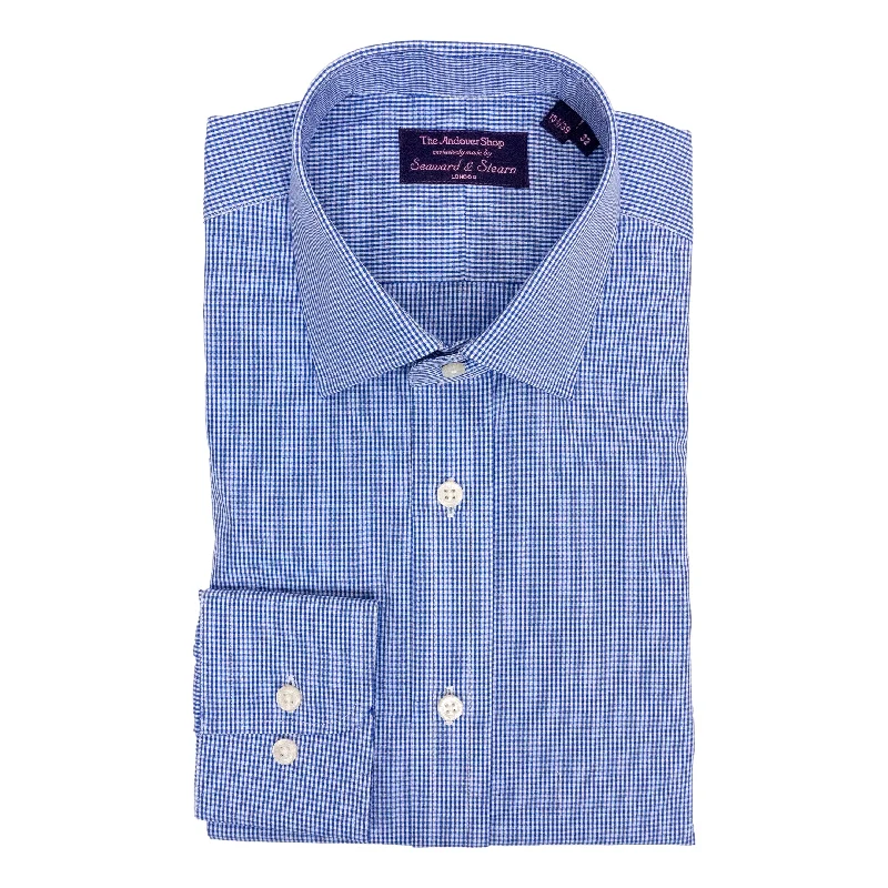 Casual Knitwear Blue Gingham Spread Collar Dress Shirt