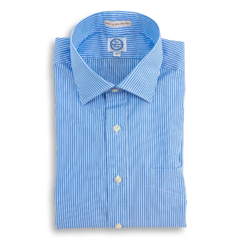 Smart Casual Wear Light Blue with White Stripe Spread Collar Dress Shirt