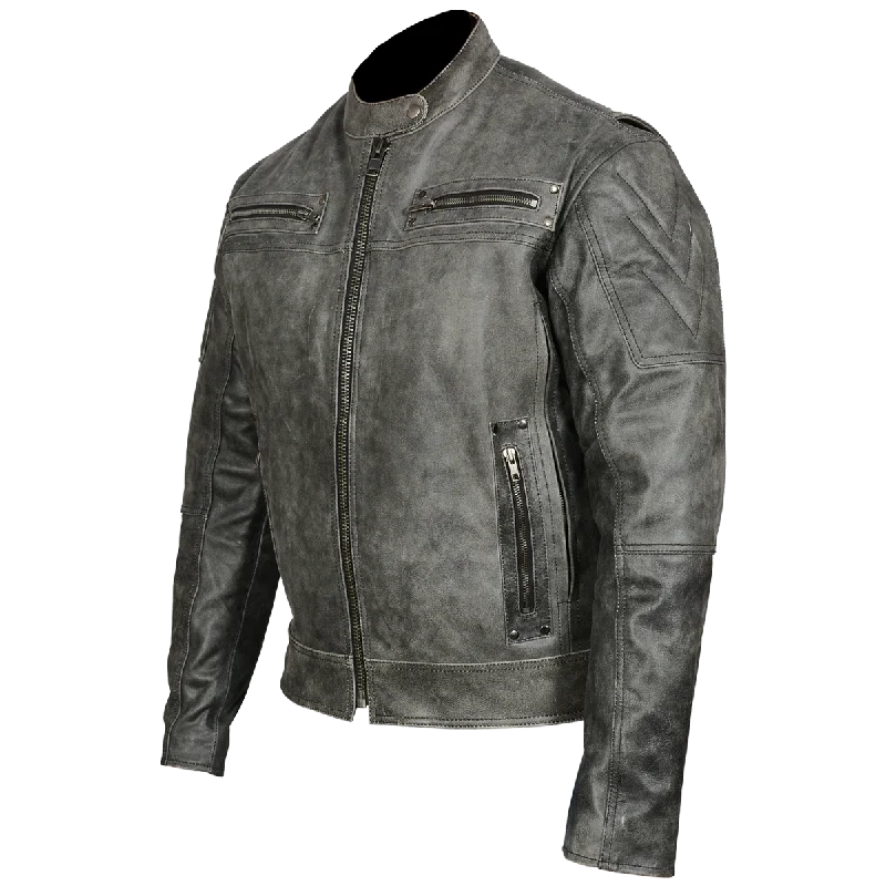 Casual Comfort HMM542DG Men's Distressed Gray Padded & Vented Leather Scooter Jacket