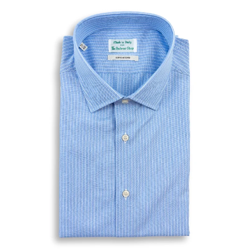Street Gear Light Blue with White Fine Stripe Spread Collar Dress Shirt