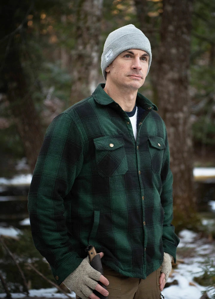 Smart Casual Wear Men's Snap Front Flannel Shirt Jacket, Sherpa-Lined Plaid Shacket