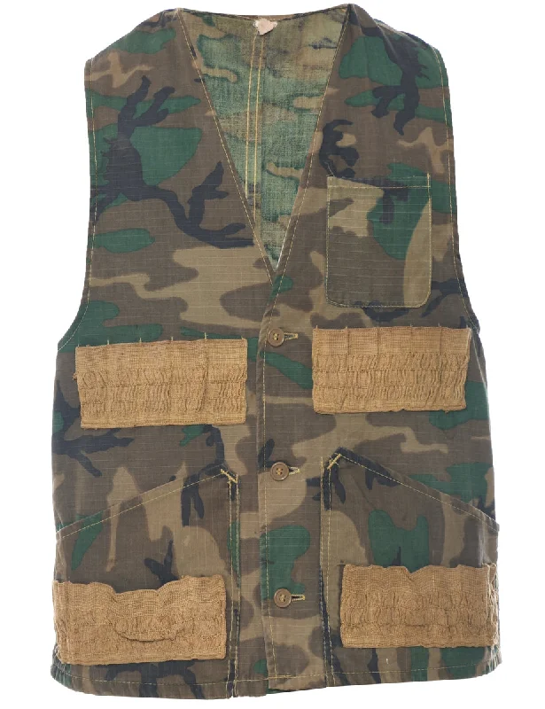 Basic Fashion Woodland Camouflage Print Waistcoat - S
