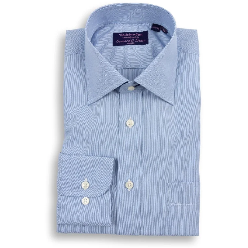 Retro Style Blue Fine Stripe Spread Collar Dress Shirt