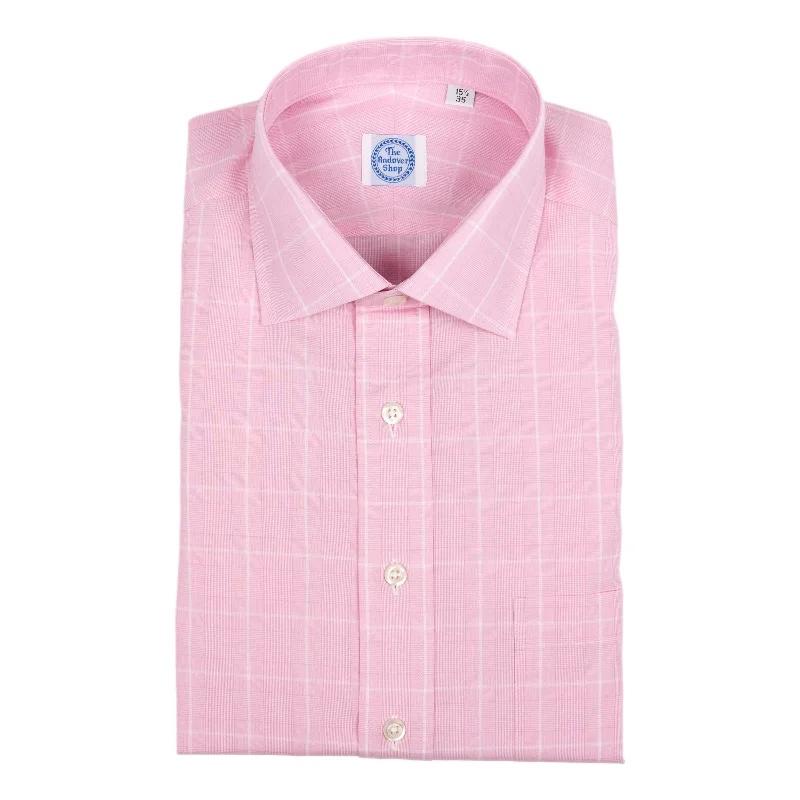 Classic Casual Pink Prince of Wales Spread Collar Dress Shirt