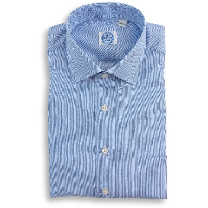 Modern Apparel Blue and White Fine Stripe Spread Collar Dress Shirt