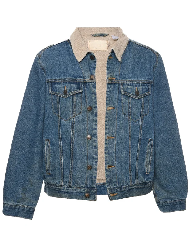 Cool Casuals Button Front Shearling Denim Jacket - L