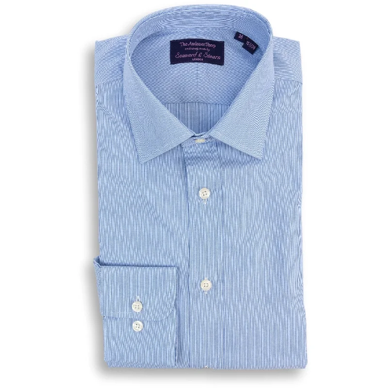 Lightwear Options Blue Cambridge Stripe Spread Collar Dress Shirt
