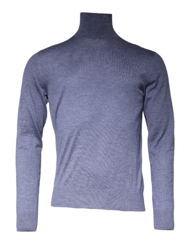 Effortless Style Dolce & Gabbana blue Long Sleeve Turtleneck Pullover Men's Sweater (Pre-Owned)
