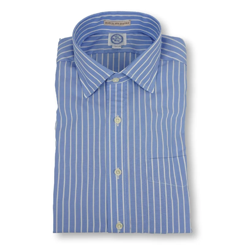 Easygoing Fashion Light Blue with White Stripe Spread Collar Dress Shirt